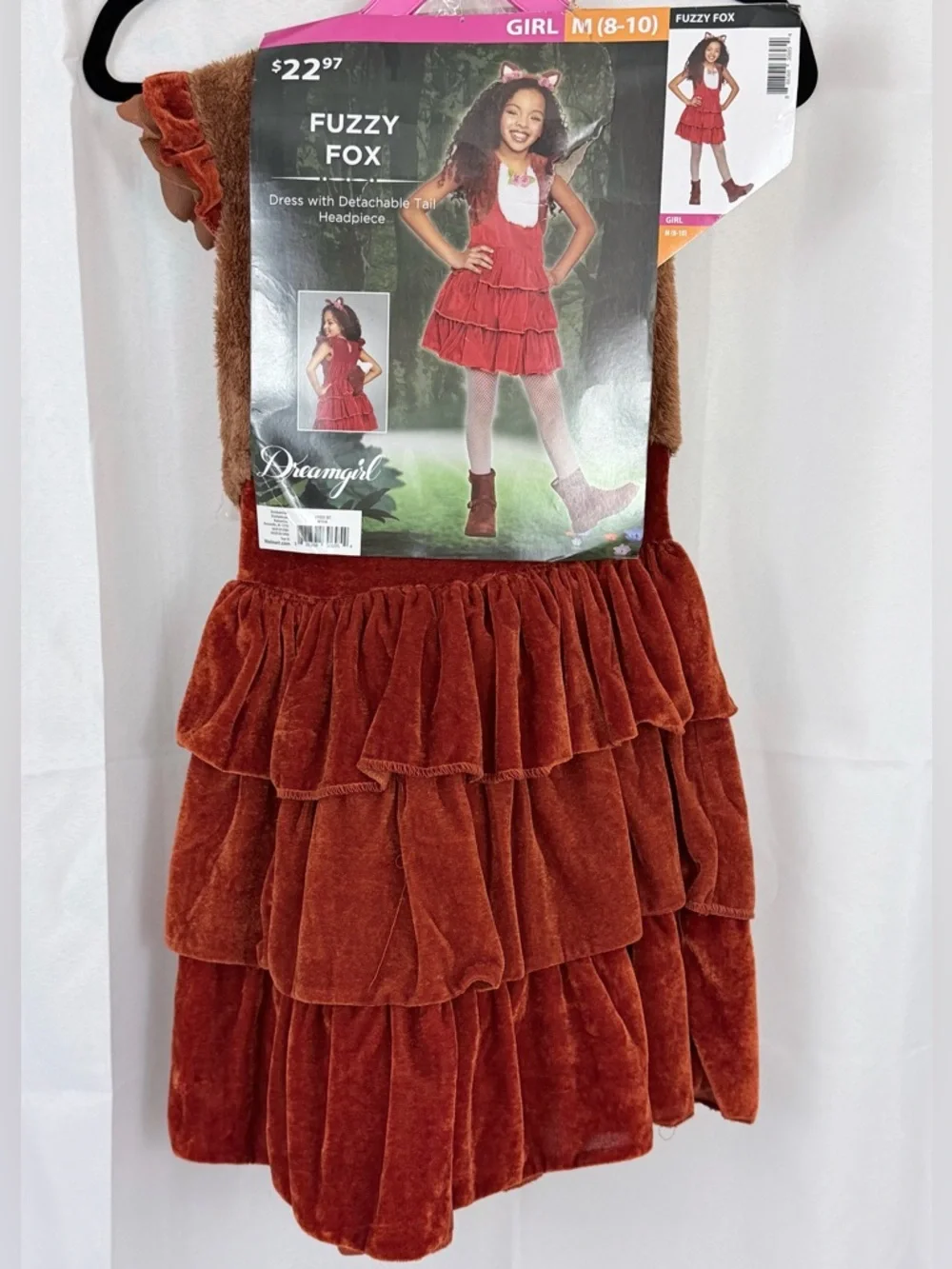 Dreamgirl Red Fox Ruffle Dress w/detachable tail & 3 Ear Headbands Medium (8-10)